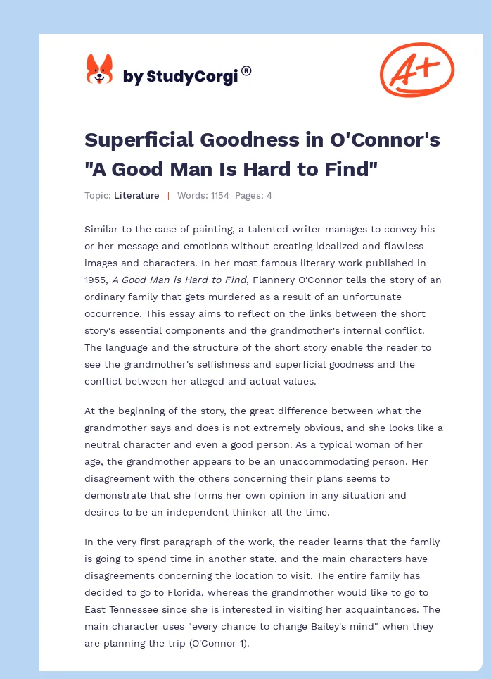 Superficial Goodness in O'Connor's "A Good Man Is Hard to Find". Page 1