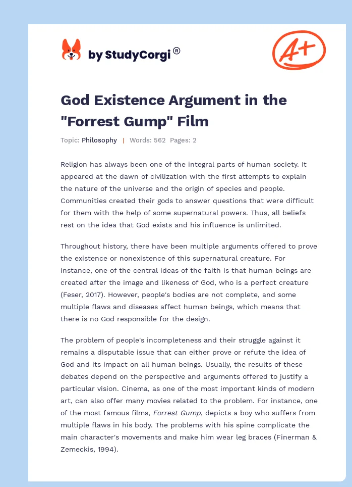 God Existence Argument in the "Forrest Gump" Film. Page 1