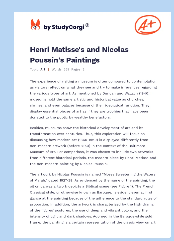 Henri Matisse's and Nicolas Poussin's Paintings. Page 1