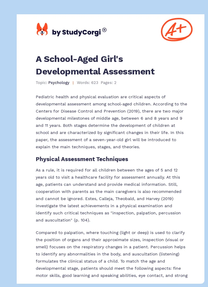 A School-Aged Girl's Developmental Assessment. Page 1