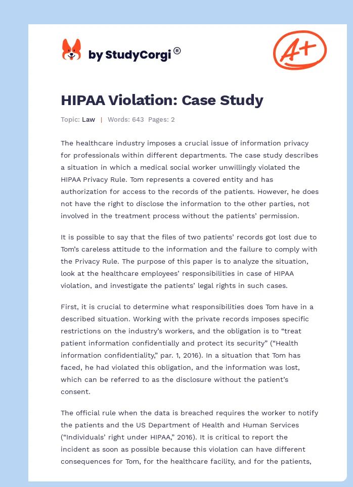 HIPAA Violation: Case Study. Page 1