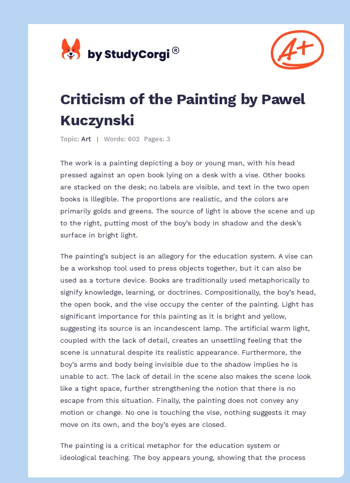 Criticism of the Painting by Pawel Kuczynski. Page 1