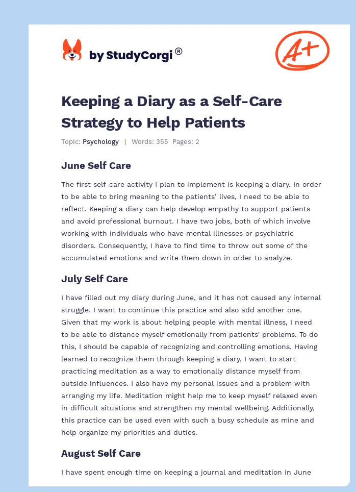 Keeping a Diary as a Self-Care Strategy to Help Patients. Page 1
