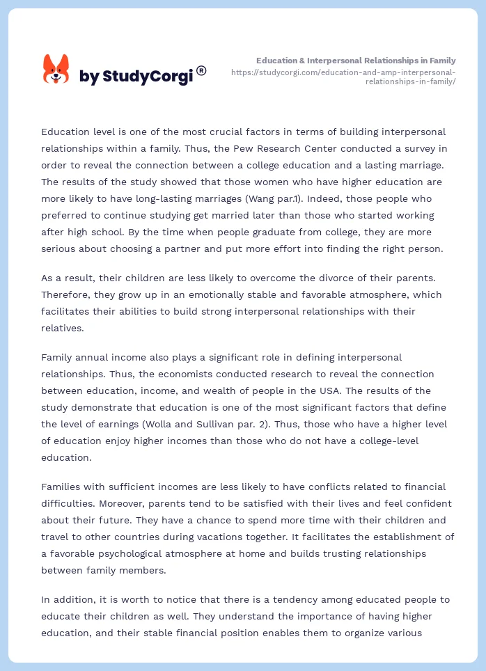Education & Interpersonal Relationships in Family. Page 2