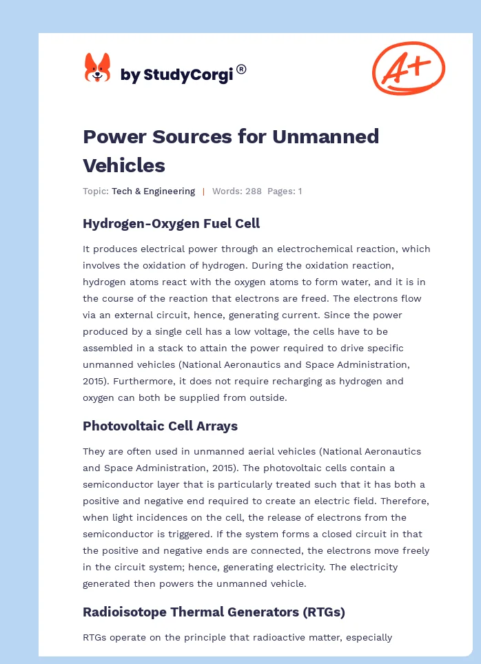 Power Sources for Unmanned Vehicles. Page 1