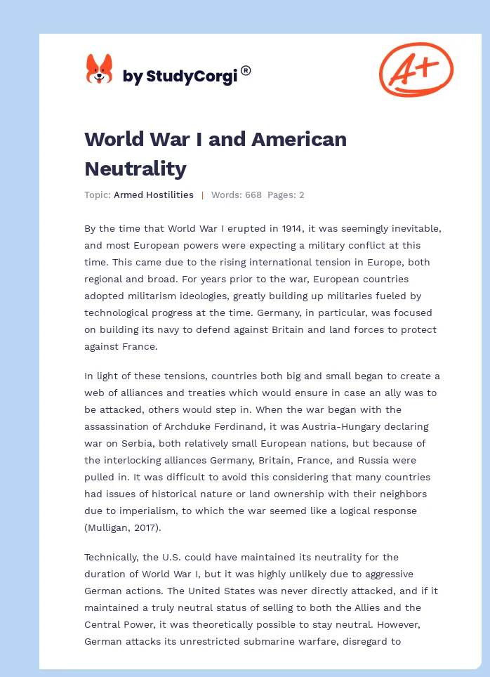 World War I and American Neutrality. Page 1