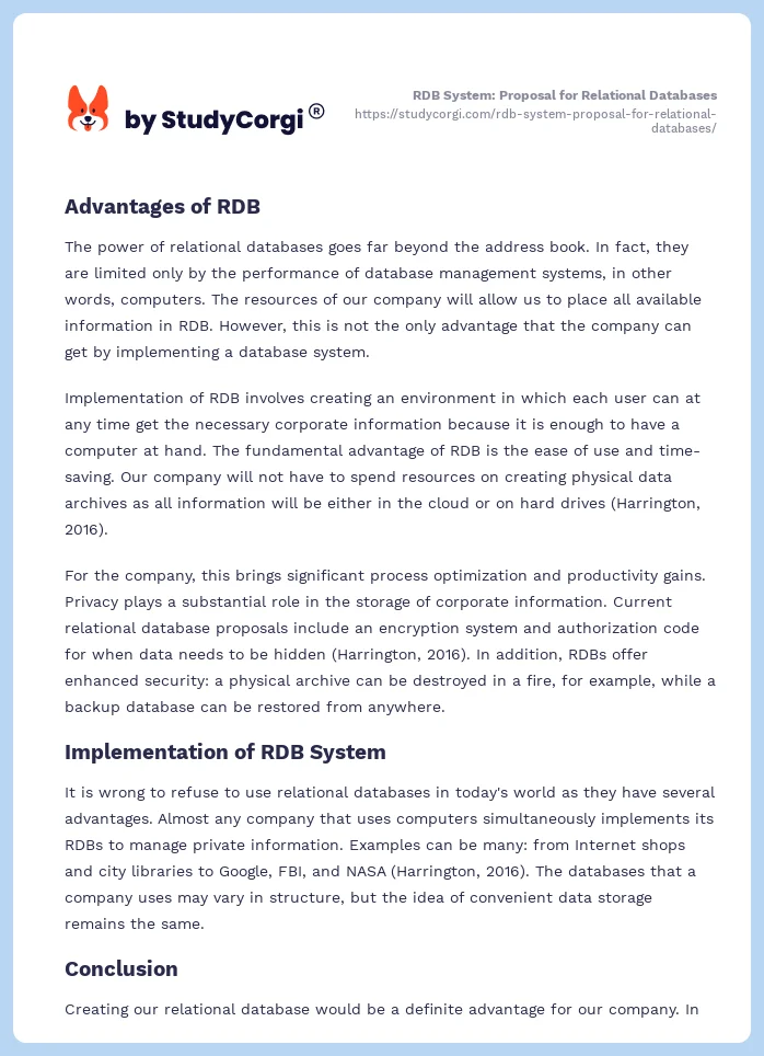 RDB System: Proposal for Relational Databases. Page 2