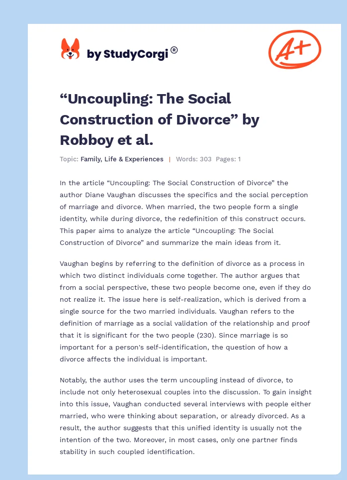 “Uncoupling: The Social Construction of Divorce” by Robboy et al.. Page 1