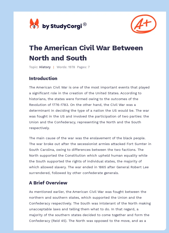 The American Civil War Between North and South. Page 1