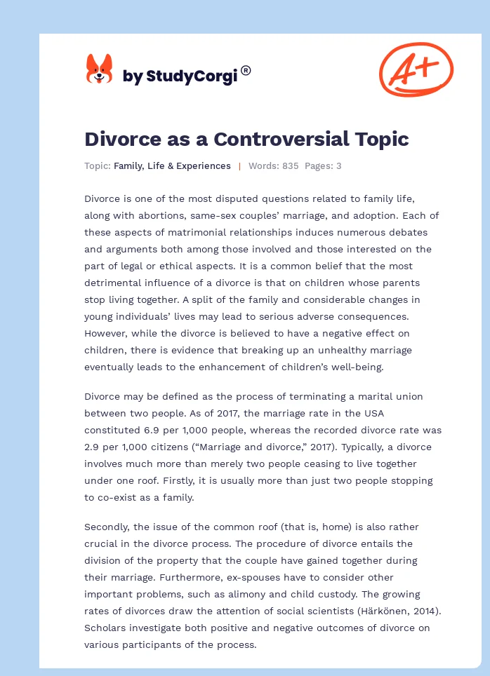 Divorce as a Controversial Topic. Page 1
