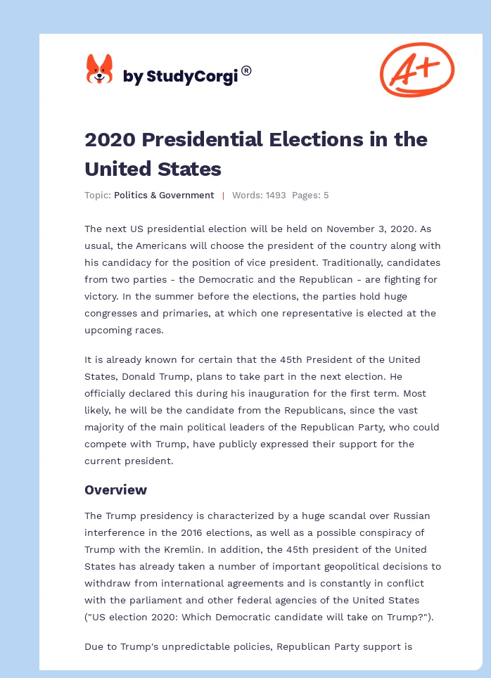 2020 Presidential Elections in the United States. Page 1