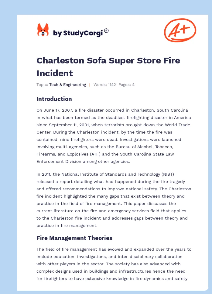 Charleston Sofa Super Store Fire Incident. Page 1