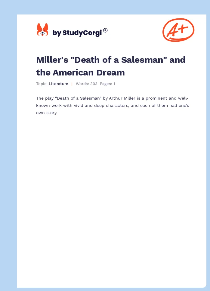 Miller's "Death of a Salesman" and the American Dream. Page 1