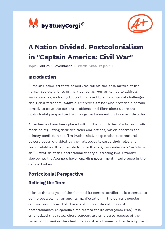 A Nation Divided. Postcolonialism in "Captain America: Civil War". Page 1