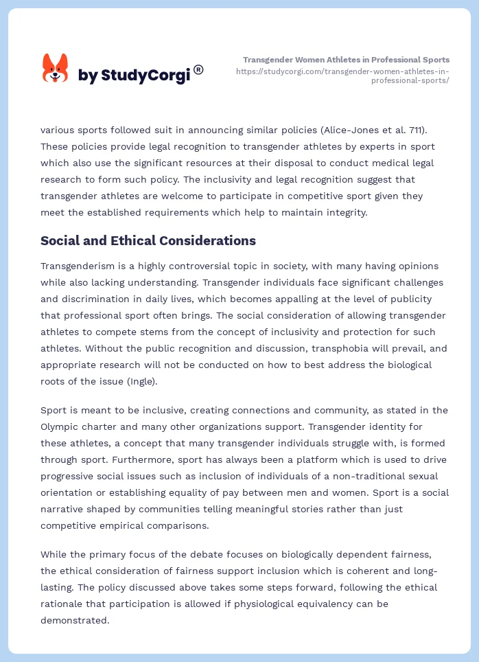 Transgender Women Athletes in Professional Sports. Page 2
