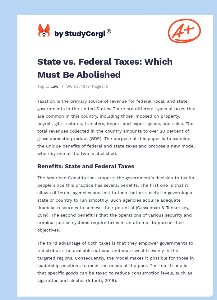 State vs. Federal Taxes: Which Must Be Abolished. Page 1