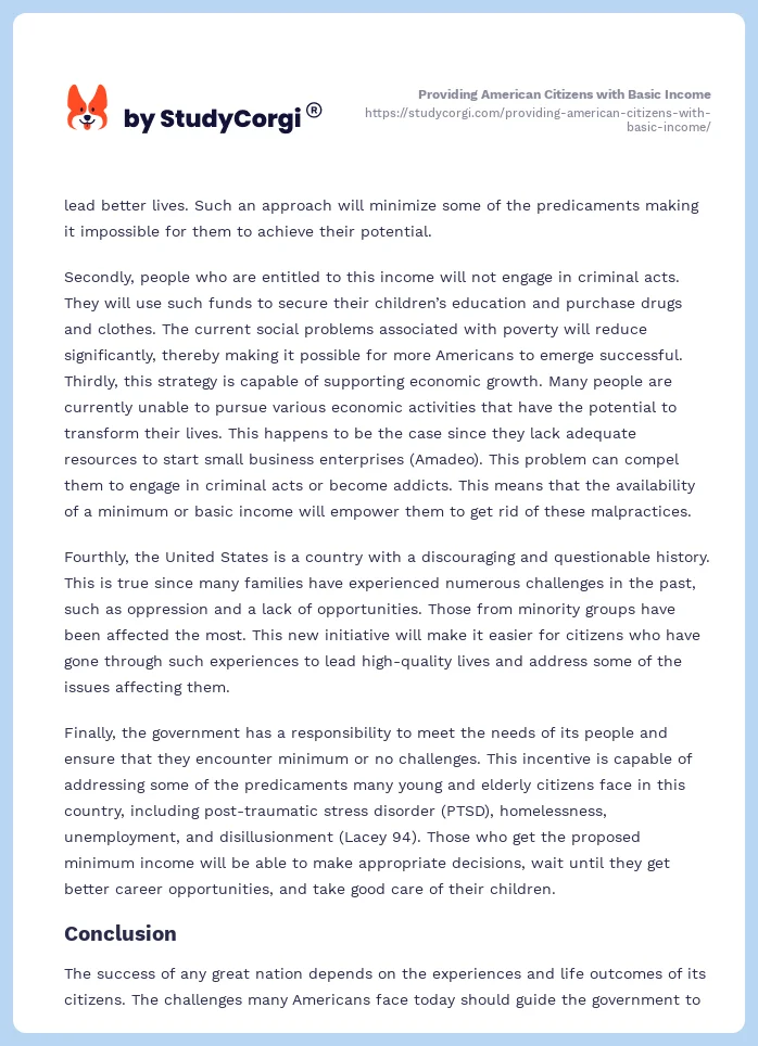 Providing American Citizens with Basic Income. Page 2