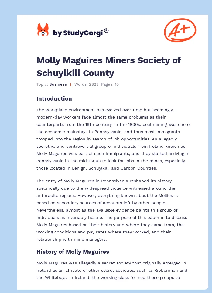 Molly Maguires Miners Society of Schuylkill County. Page 1