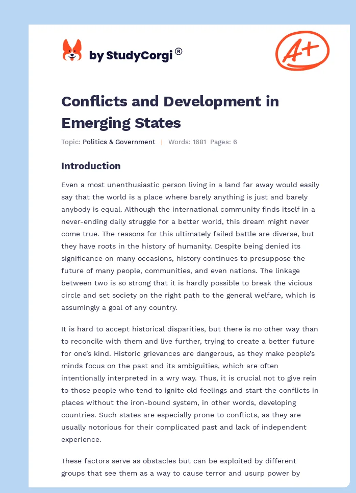 Conflicts and Development in Emerging States. Page 1