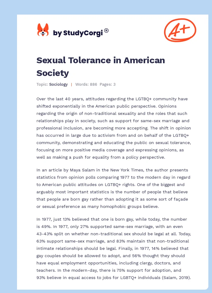 Sexual Tolerance in American Society. Page 1