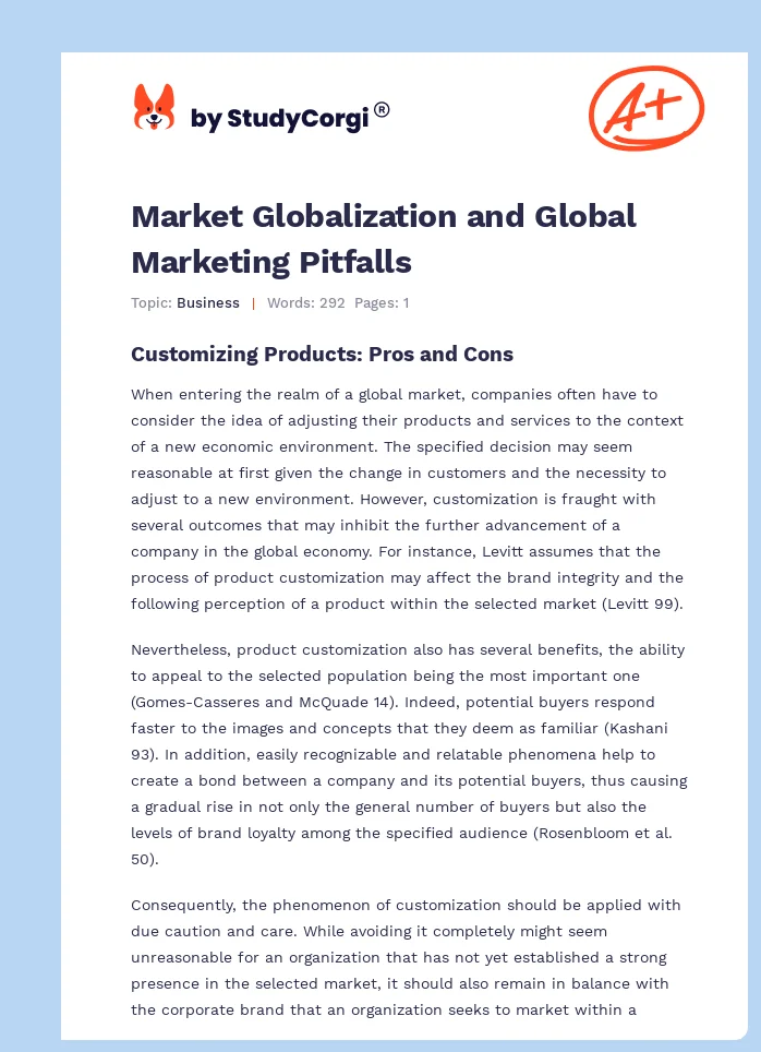 Market Globalization and Global Marketing Pitfalls. Page 1