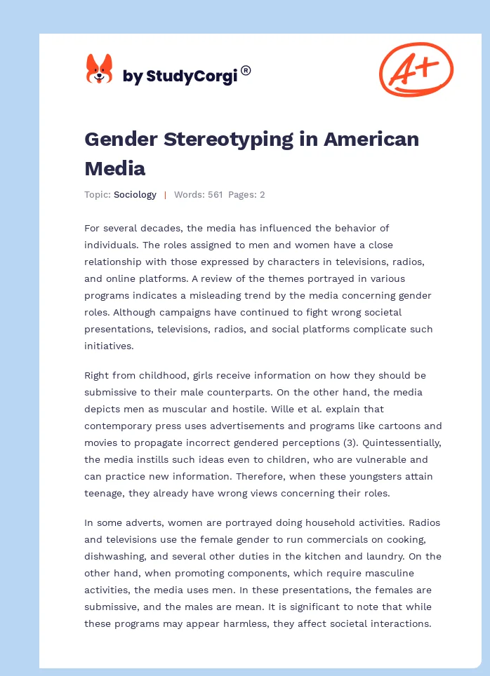 Gender Stereotyping in American Media. Page 1