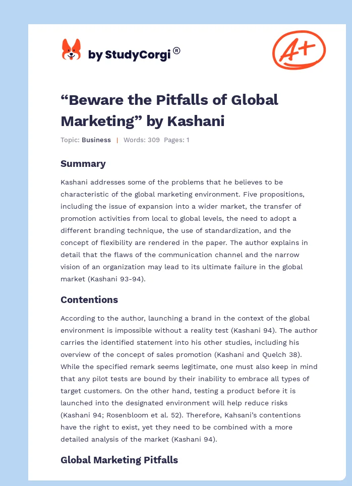 “Beware the Pitfalls of Global Marketing” by Kashani. Page 1