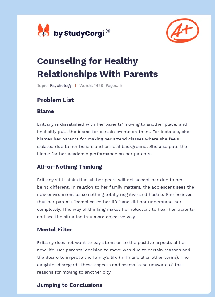 Counseling for Healthy Relationships With Parents. Page 1