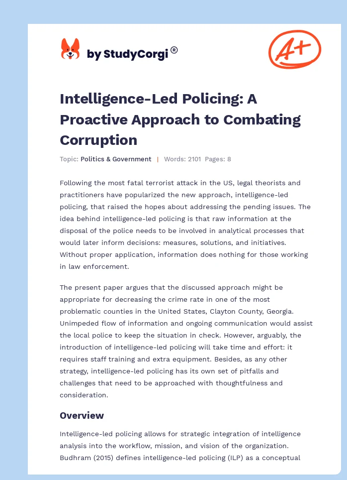 Intelligence-Led Policing: A Proactive Approach to Combating Corruption. Page 1