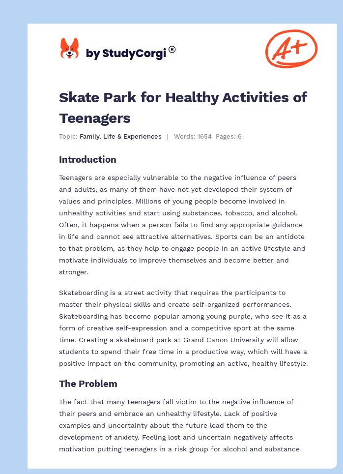 Skate Park for Healthy Activities of Teenagers. Page 1
