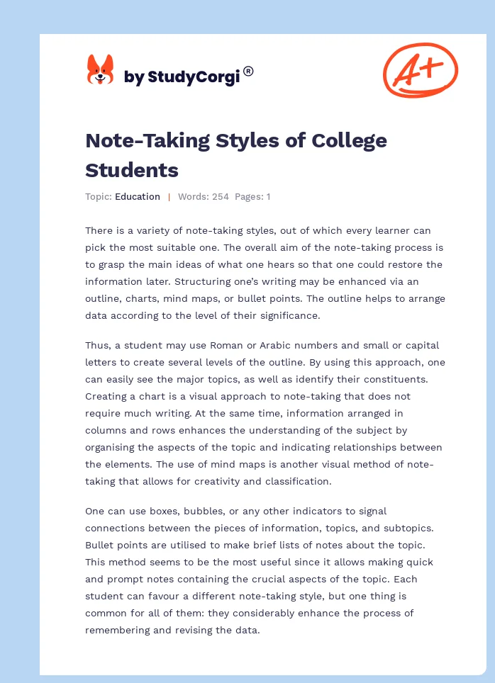 Note-Taking Styles of College Students. Page 1