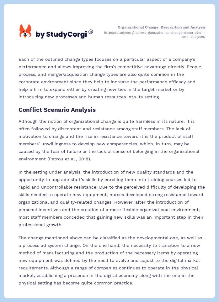 Organizational Change: Description and Analysis. Page 2