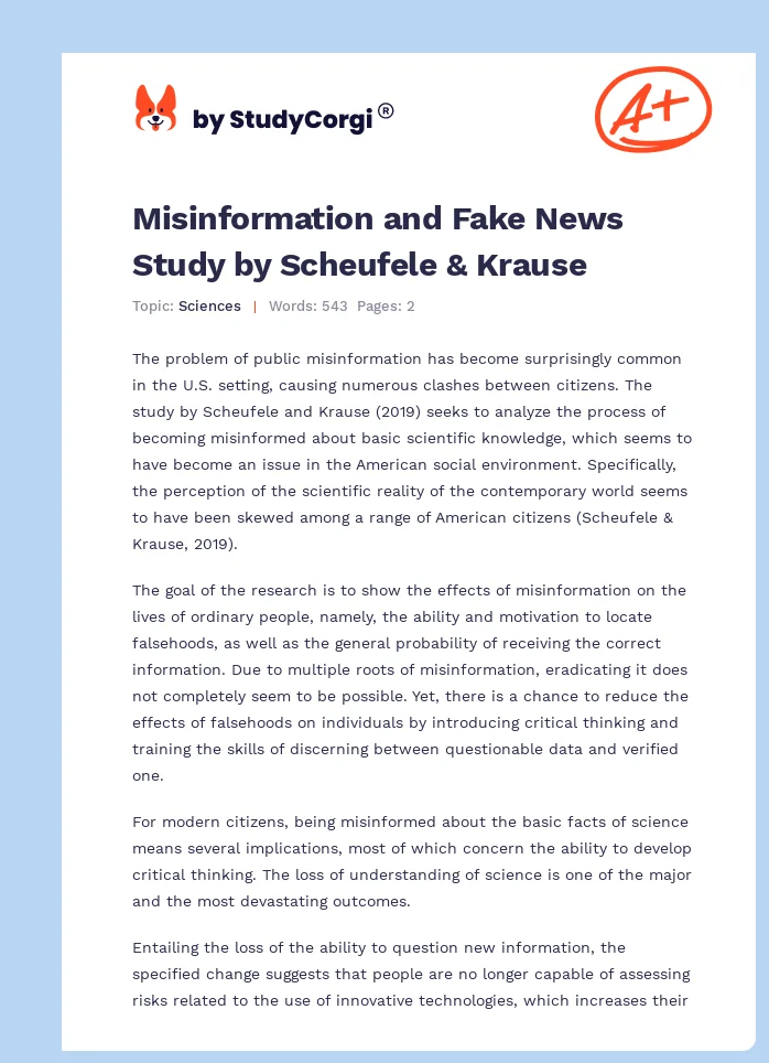 Misinformation and Fake News Study by Scheufele & Krause. Page 1