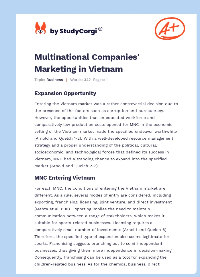Multinational Companies' Marketing in Vietnam. Page 1