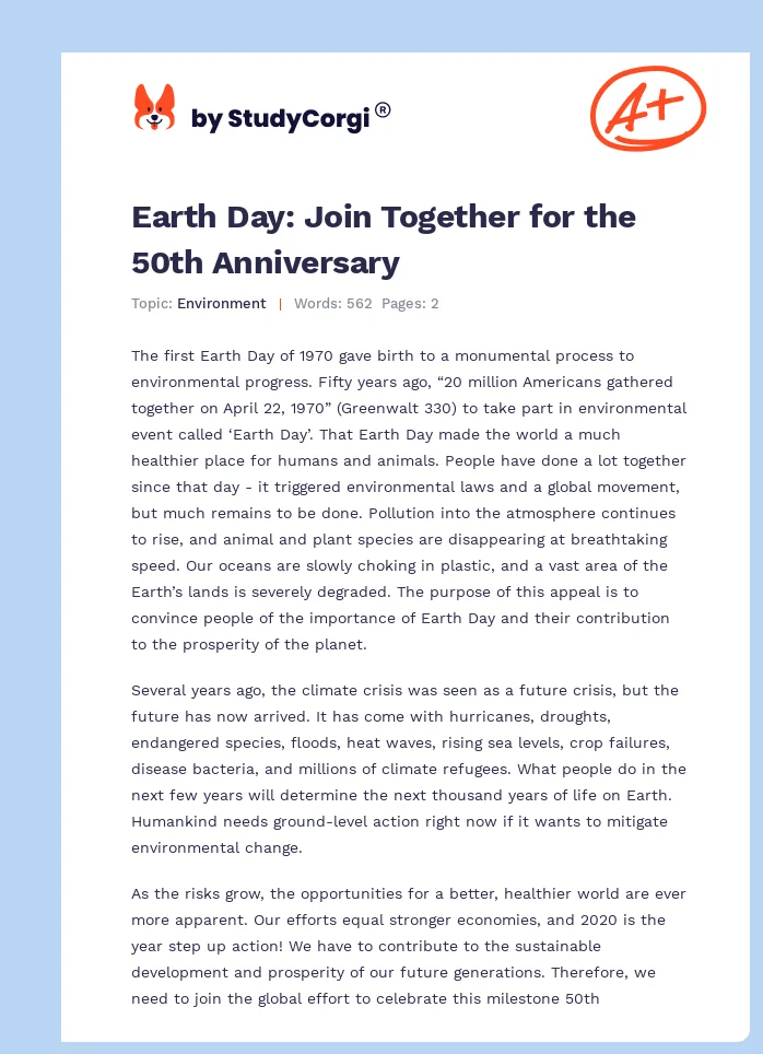 Earth Day: Join Together for the 50th Anniversary. Page 1