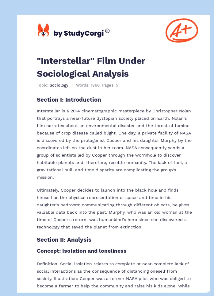 "Interstellar" Film Under Sociological Analysis. Page 1