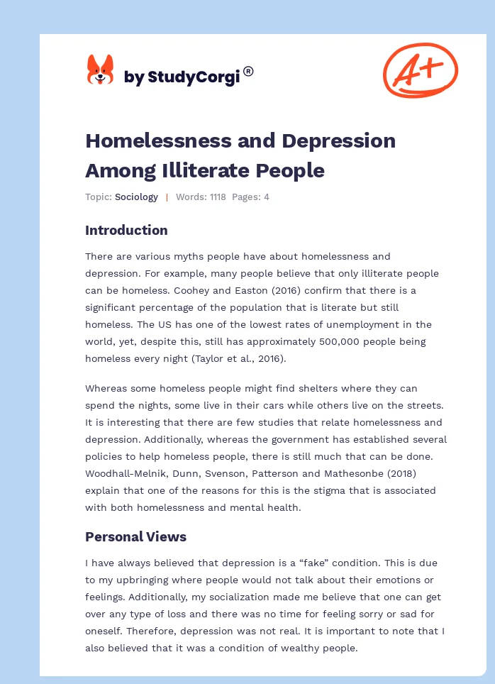 Homelessness and Depression Among Illiterate People. Page 1