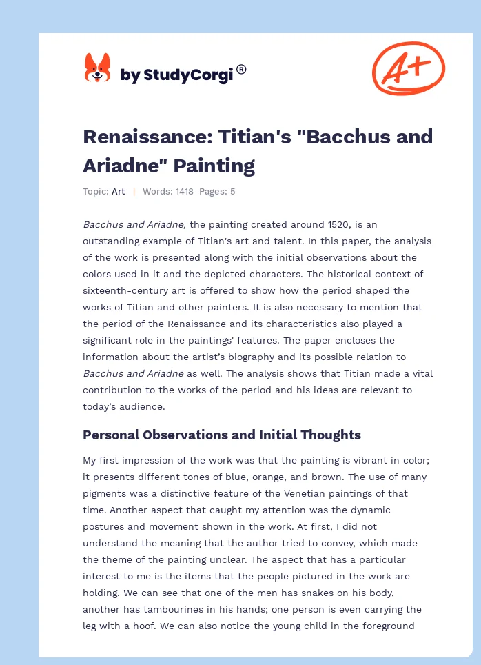Renaissance: Titian's "Bacchus and Ariadne" Painting. Page 1