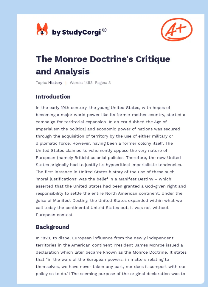 The Monroe Doctrine's Critique and Analysis. Page 1