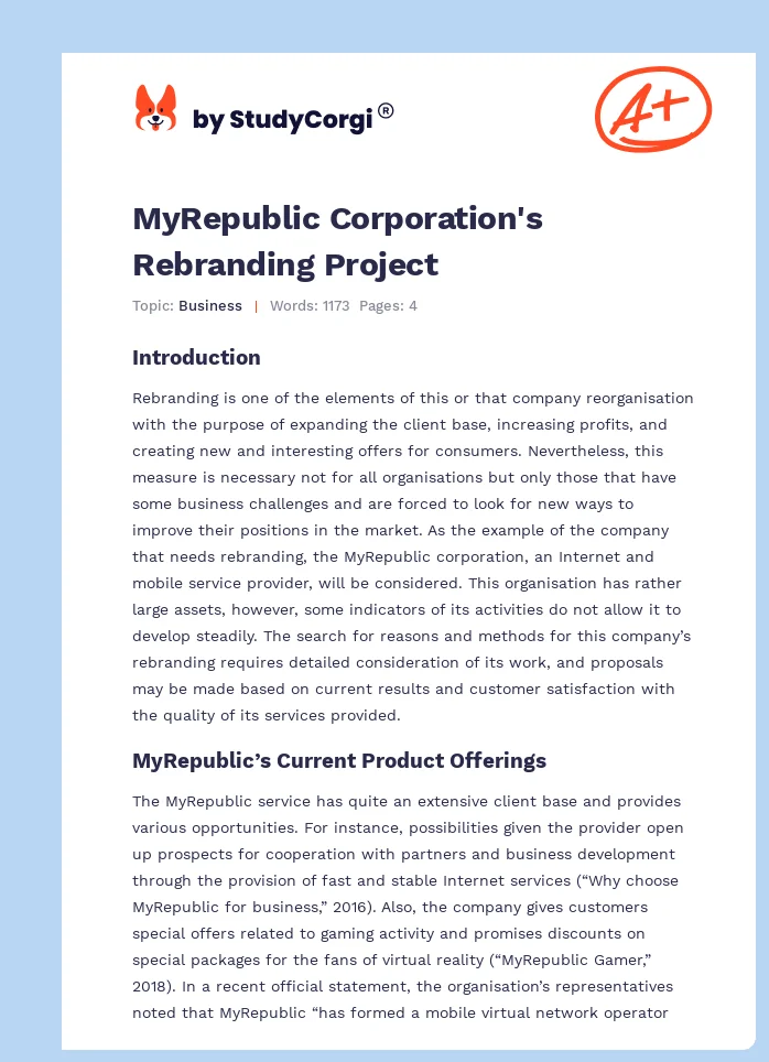 MyRepublic Corporation's Rebranding Project. Page 1