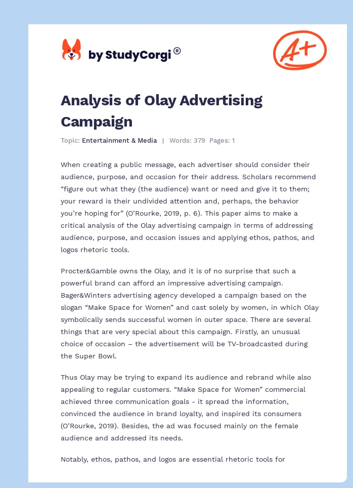 Analysis of Olay Advertising Campaign. Page 1