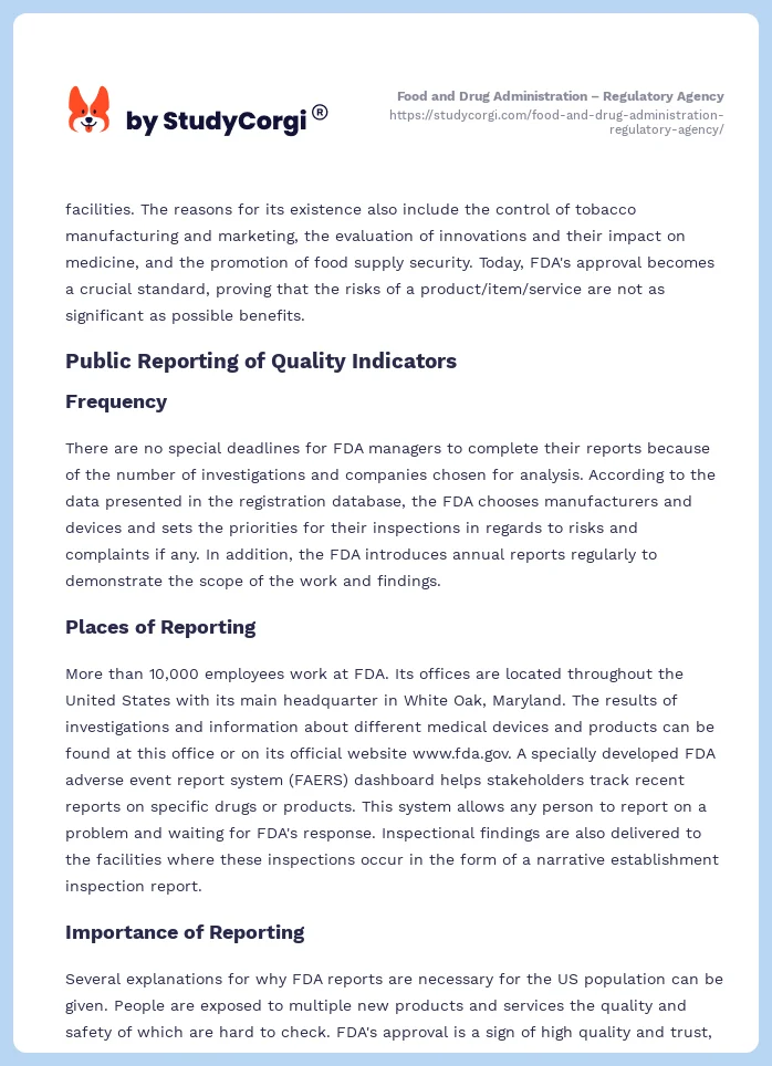 Food and Drug Administration – Regulatory Agency. Page 2