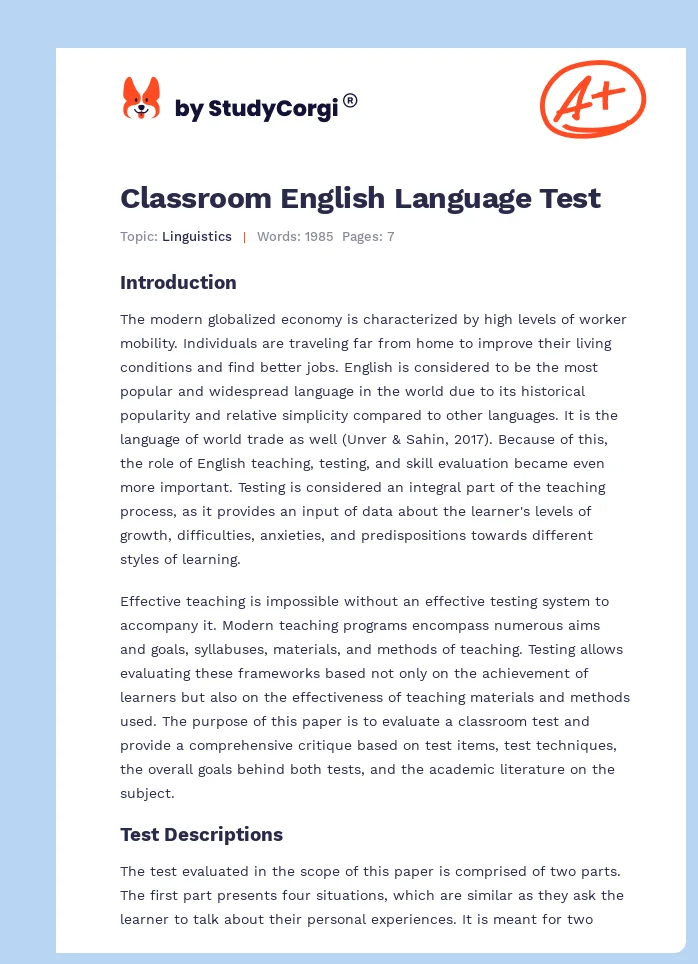 Classroom English Language Test. Page 1
