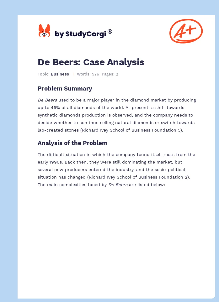 De Beers: Case Analysis. Page 1