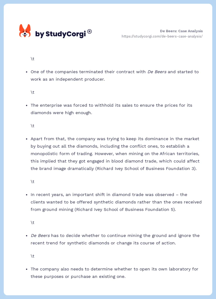 De Beers: Case Analysis. Page 2
