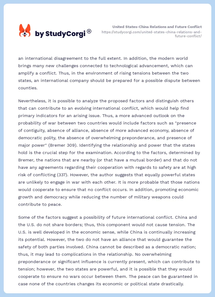 United States-China Relations and Future Conflict. Page 2