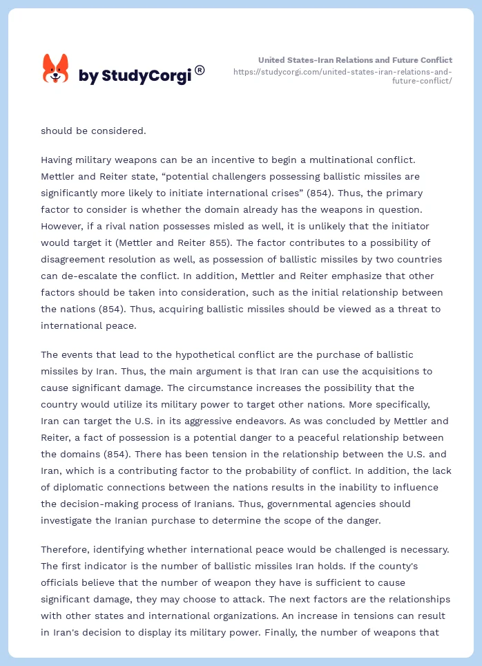 United States-Iran Relations and Future Conflict. Page 2