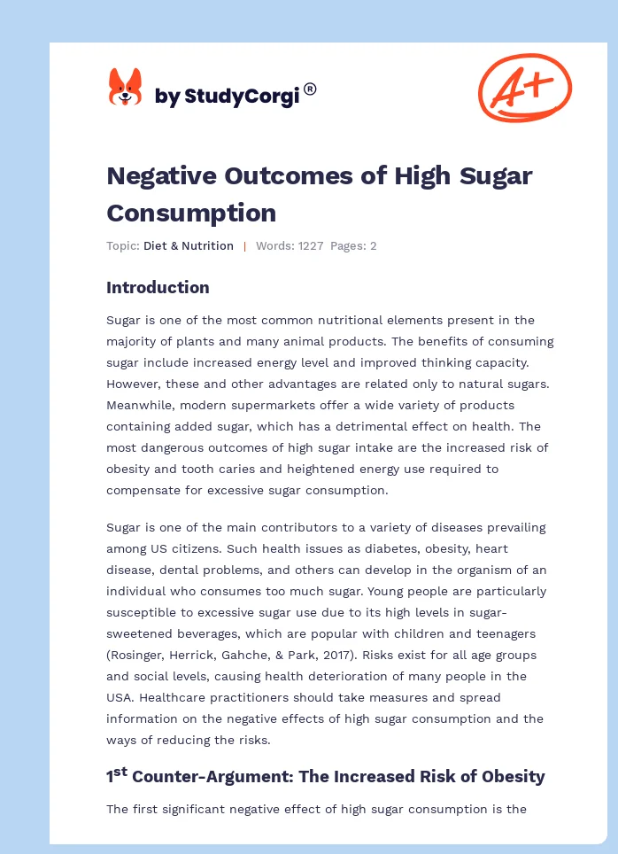 Negative Outcomes of High Sugar Consumption. Page 1
