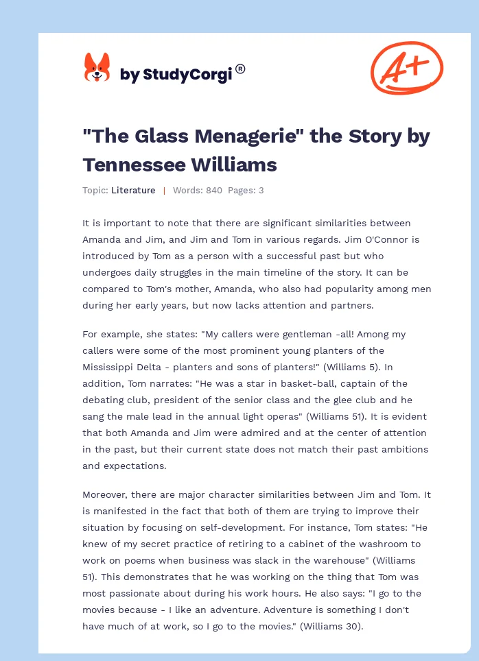"The Glass Menagerie" the Story by Tennessee Williams. Page 1