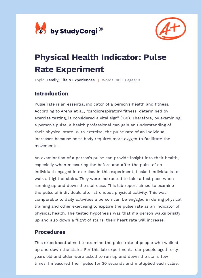 Physical Health Indicator: Pulse Rate Experiment. Page 1